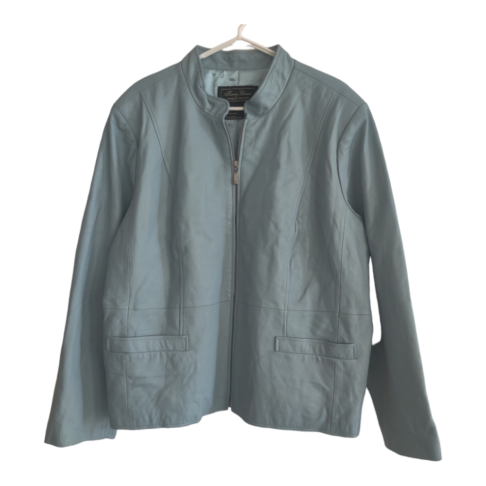 Terry Lewis 100% Genuine Blue or Sky Blue Leather Jacket, Size 2X.